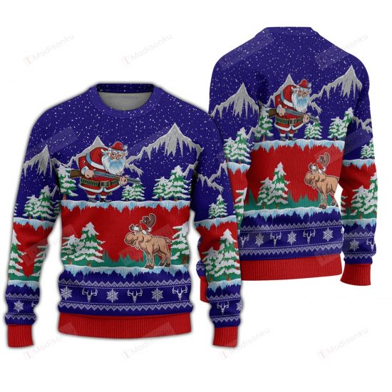 Moose Hunter Santa Ugly Christmas Sweater