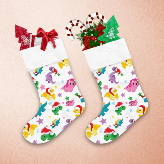 Multicolor Cartoon Dinosaurs Santa And Stars Christmas Stocking 1