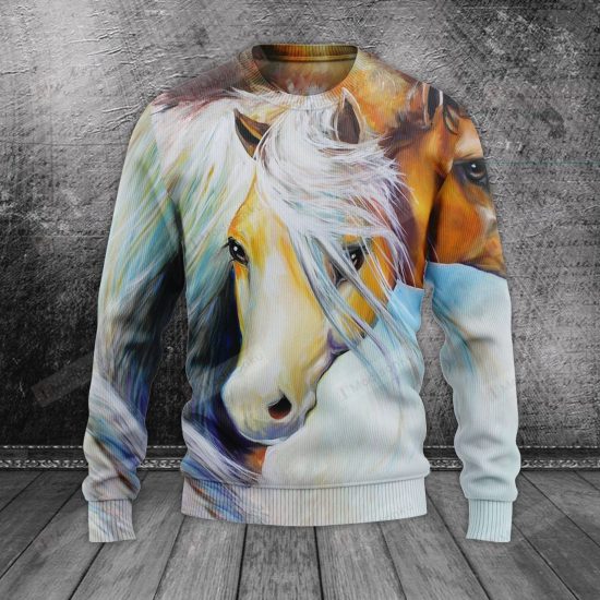 Nature White Horse Watercolor Ugly Christmas Sweater