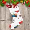 Old Vintage Truck And Christmas Symbols Santa Claus Hat Ball Candy Cane Christmas Stocking