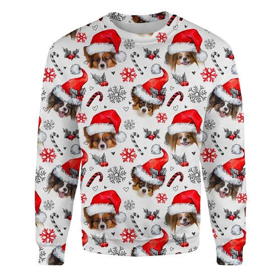 Papillon Xmas Decor Ugly Christmas Sweatshirt Animal Dog Cat Sweater Unisex