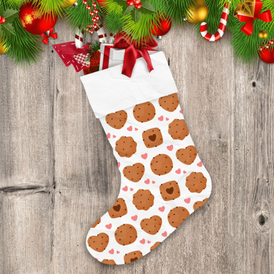 Pastel Pink Heart Symbols And Cute Cookies Pattern Christmas Stocking