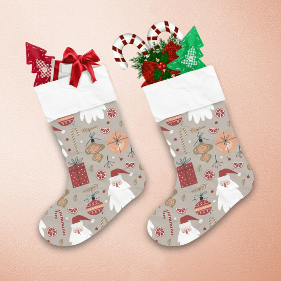 Pattern Of A Cute Santa Claus And Christmas Decorations Christmas Stocking 1