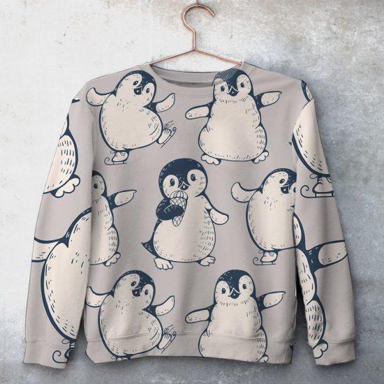 Peguin Pattern Unisex All Over Print Cotton Sweatshirt