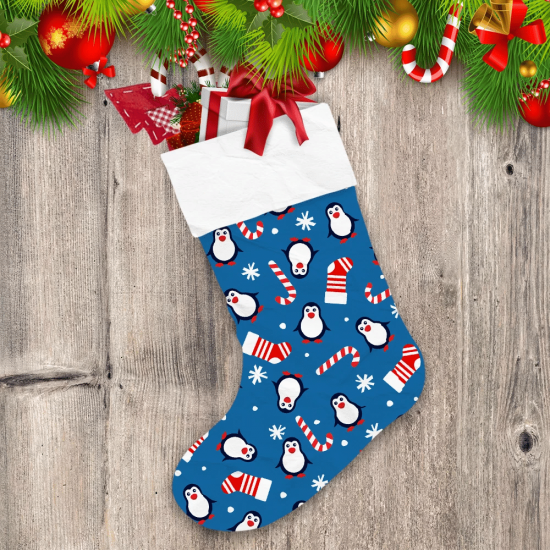 Penguins Socks Christmas Candy Cane And Snowflakes Christmas Stocking