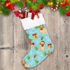 Playful Pug Dog Cartoon With Bells Holly Leaves Pattern Christmas Stocking