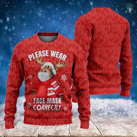 Please Wear Face Mask Correctly Chrismas Sweatshirt - Ugly Christmas Sweatshirt - Funny Deers Sweatshirts