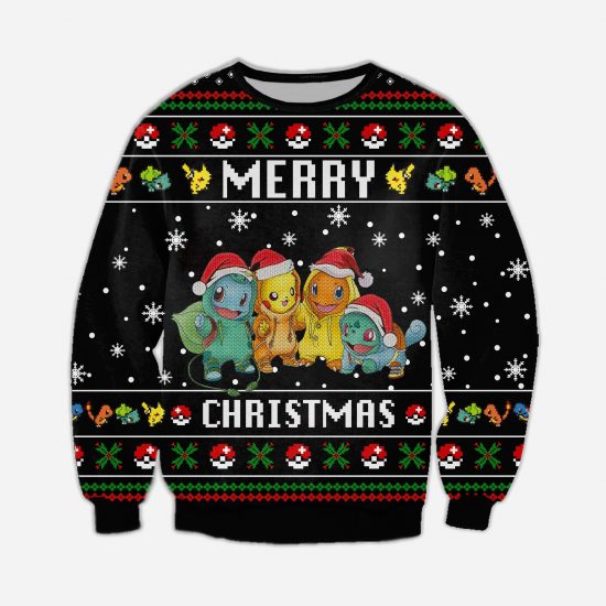Pokemon Christmas Knitting Pattern 3D Print Ugly Sweatshirt