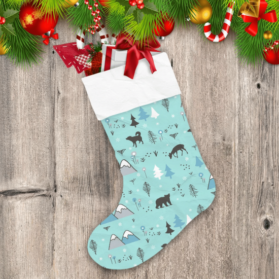 Polar Bear Wolf Mountain And Winter Forest Christmas Stocking