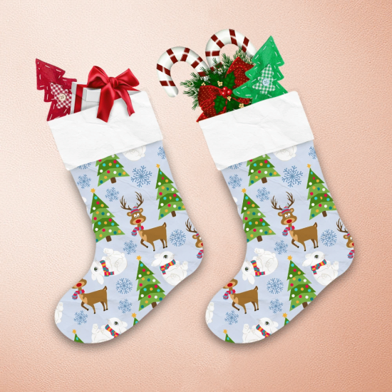 Polar Bears Reindeer And Christmas Tree Christmas Stocking 1