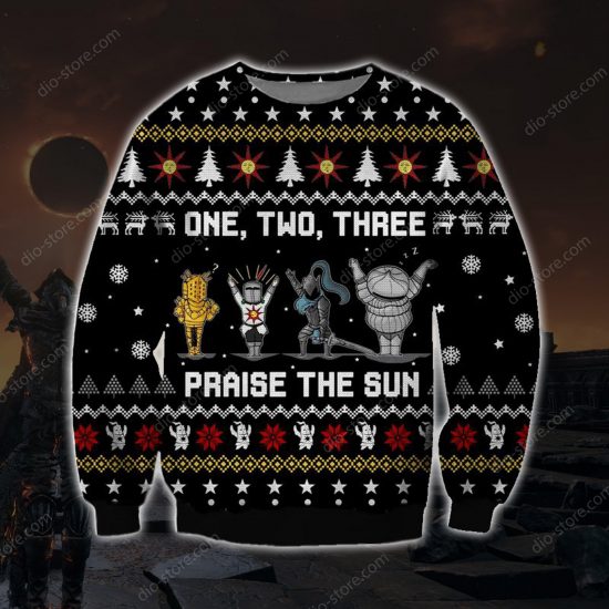 Praise The Sun Knitting Pattern 3D Print Ugly Christmas Sweatshirt