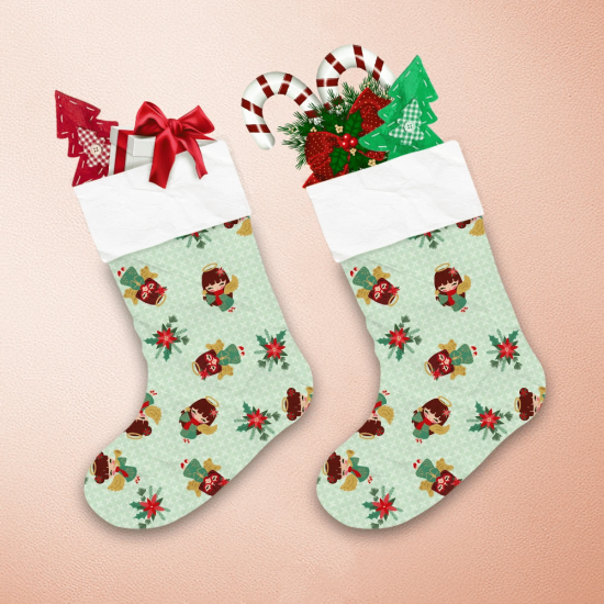 Pretty Angels With Golden Wings Flying On Christmas Floral Christmas Stocking 1