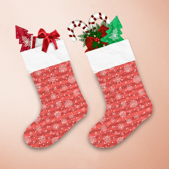 Pretty Icing Christmas Snowflakes On Red Striped Background Christmas Stocking 1