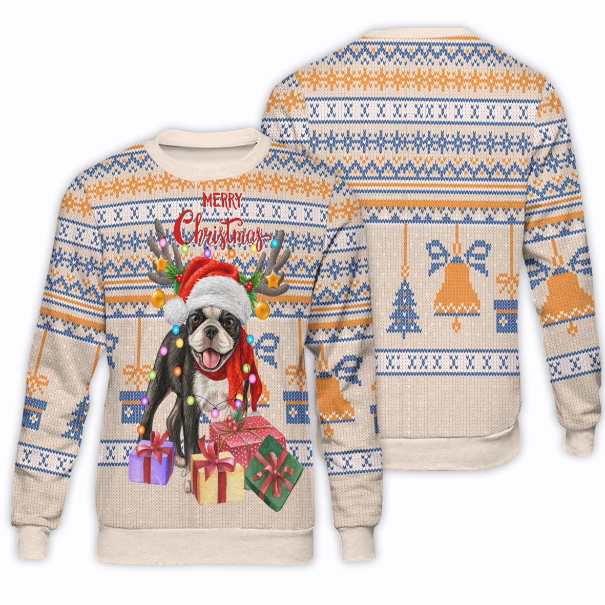 Pug Dog Christmas Unisex All Over Print Cotton Sweatshirt