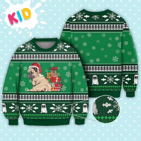Pug Dog Pattern Falling Snowflakes Sweater Christmas Knitted Sweater Print Fashion Sweatshirt For Everyone 1