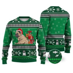 Pug Dog Pattern Falling Snowflakes Sweater Christmas Knitted Sweater Print Fashion Sweatshirt For Everyone