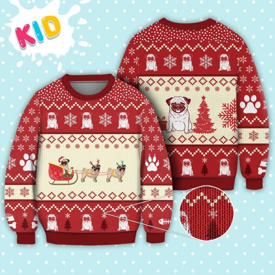 Pug Dog Reindeer Christmas Sweater Christmas Knitted Sweater Print Fashion Sweatshirt For Everyone 1