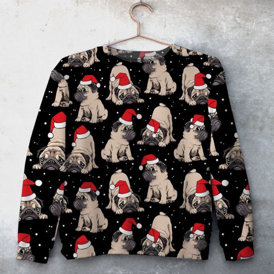 Pug Loves Christmas Unisex All Over Print Cotton Sweatshirt