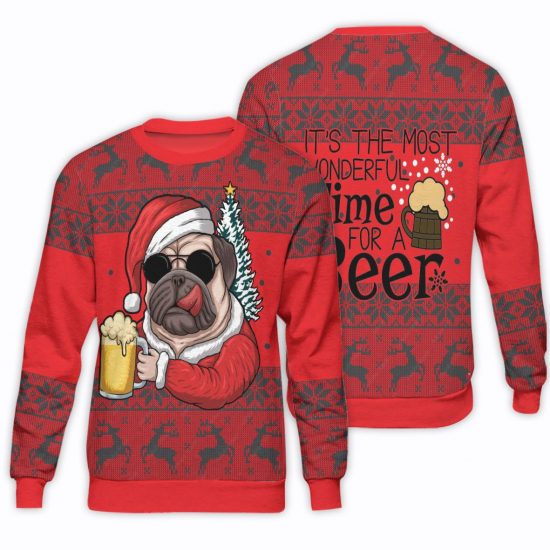 Pug Santa Claus Dog Christmas Unisex All Over Print Cotton Sweatshirt