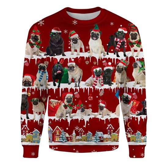 Pug Snow Christmas Ugly Christmas Sweatshirt Animal Dog Cat Sweater Unisex