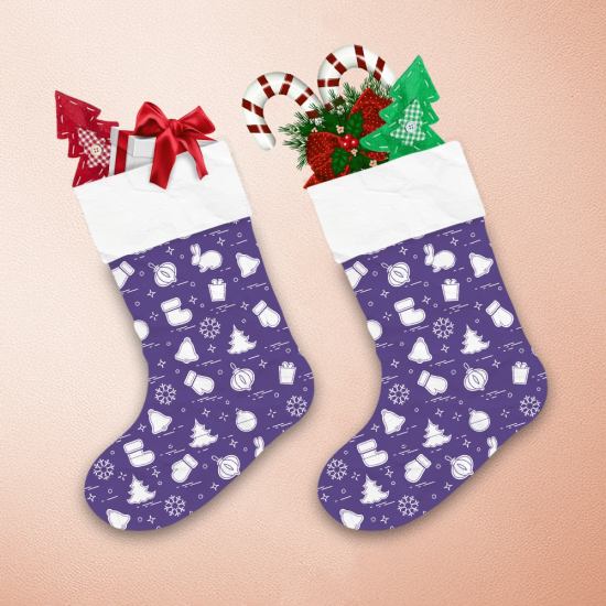 Purple And White Christmas Icons Embroidery Style Christmas Stocking 1