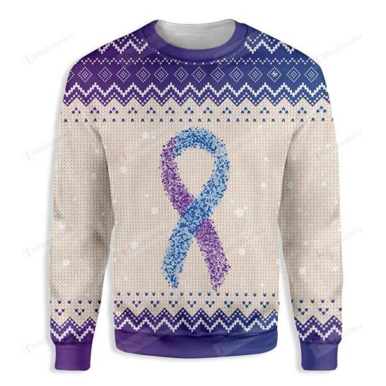 Purple Blue Ribbon Rheumatoid Arthritis Awareness Ugly Christmas Sweater