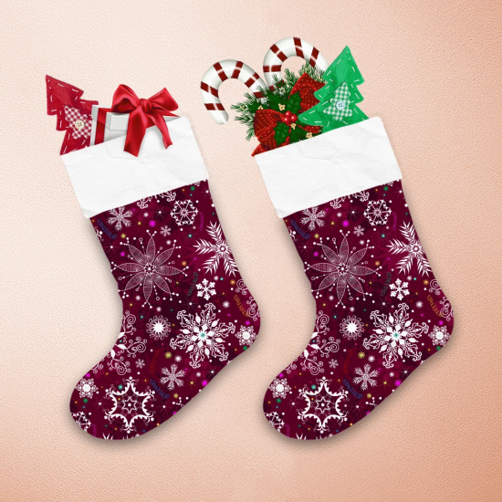Purple Christmas Pattern With Snowflakes And Colorful Stars Christmas Stocking 1