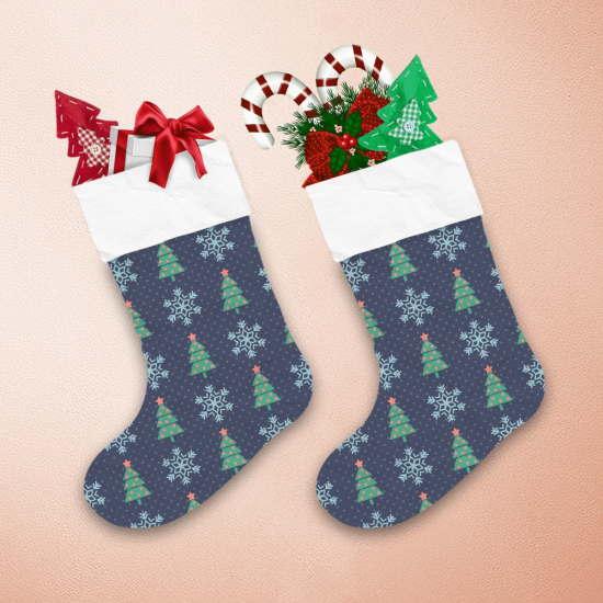 Red And Green Christmas Trees With Blue Snowflakes Christmas Stocking 1