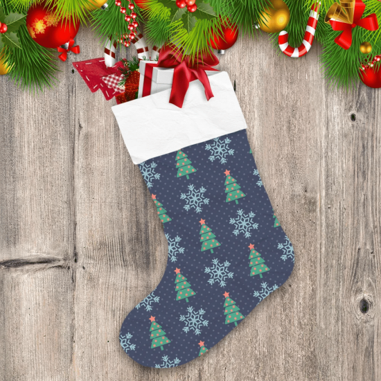 Red And Green Christmas Trees With Blue Snowflakes Christmas Stocking