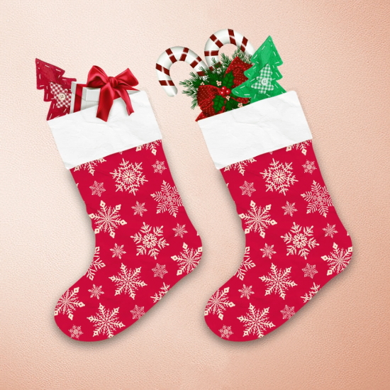 Red And White Snowflakes Christmas Symbols Pattern Christmas Stocking 1