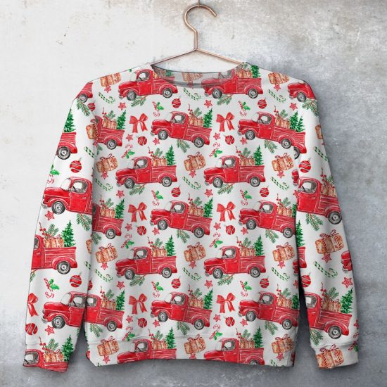 Red Car Christmas Pattern Unisex All Over Print Cotton Sweatshirt