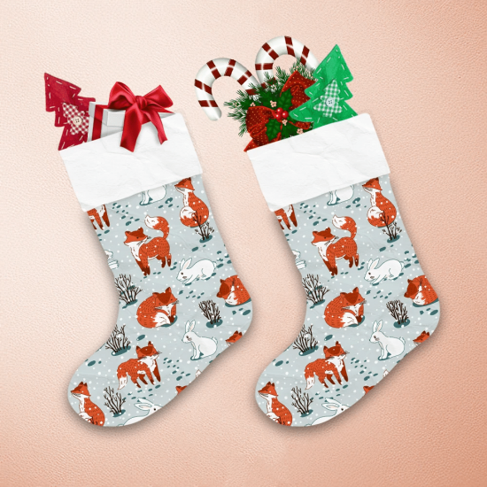 Red Foxes And White Hare In The Woodland Christmas Stocking 1