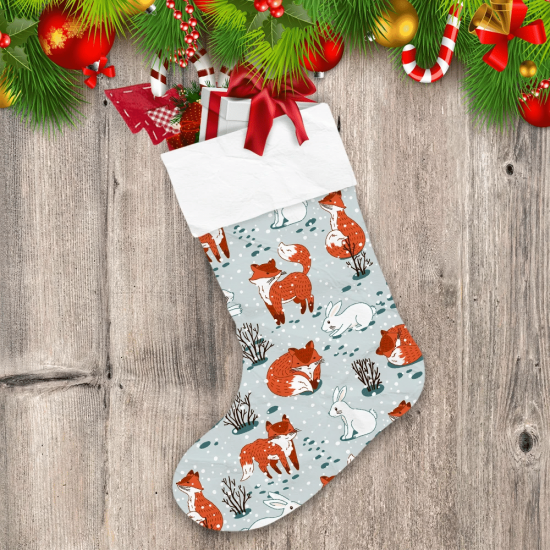 Red Foxes And White Hare In The Woodland Christmas Stocking