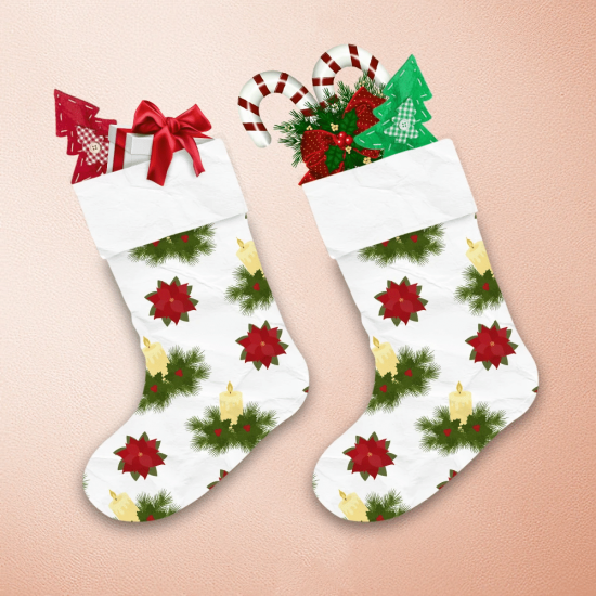 Red Poinsettia And Christmas Candle Christmas Stocking 1
