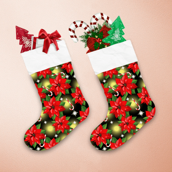 Red Poinsettia Candy Cane Traditional Christmas Symbols Christmas Stocking 1