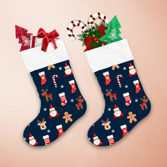 Red Socks Santa Claus Christmas Candy And Deer Christmas Stocking 1