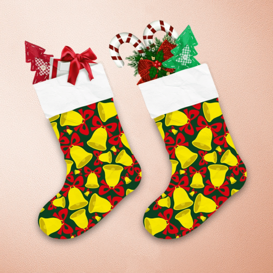 Red Yellow And Green Bells Bow Pattern Christmas Stocking 1