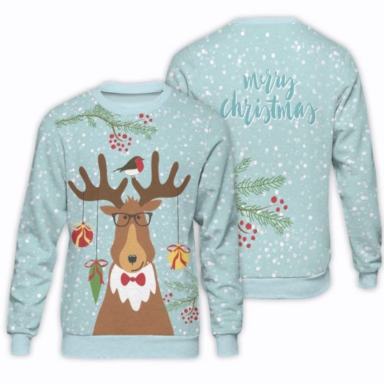 Reindeer Christmas Unisex All Over Print Cotton Sweatshirt