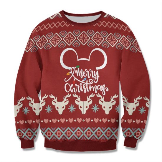 Reindeer Love Christmas Unisex All Over Print Cotton Sweatshirt