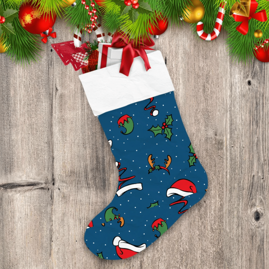 Reindeer Snow Elf With Santa Hat And Holly Christmas Stocking