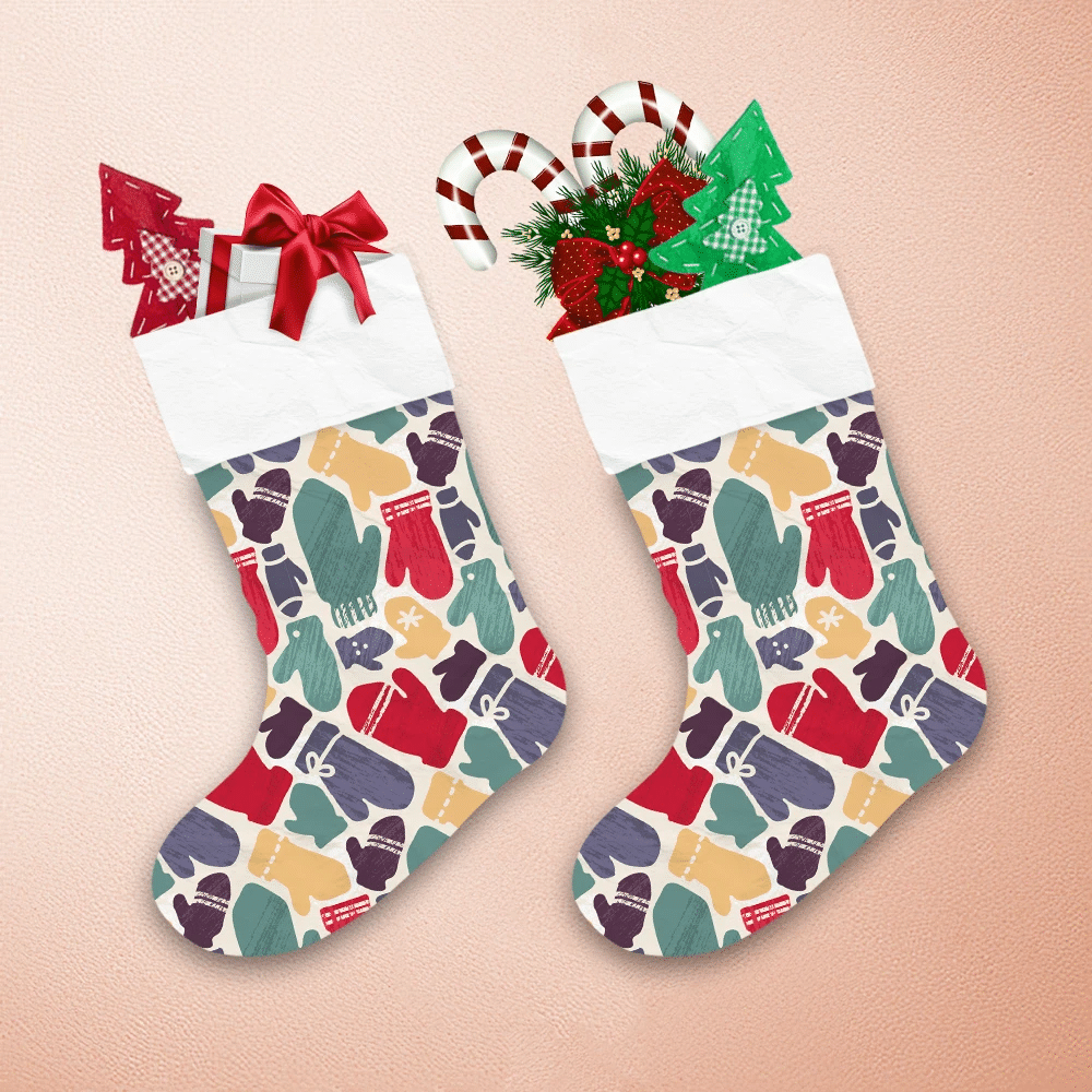Retro Doodle Painted Colorful Winter Mittens Pattern Christmas Stocking 1