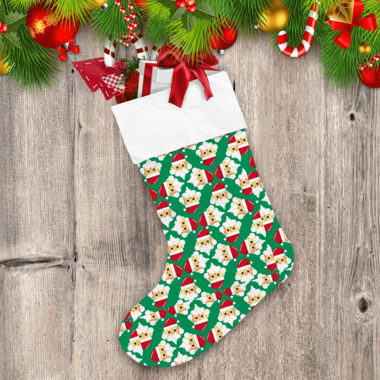 Sant Claus Face Merry Christmas Green Background Christmas Stocking