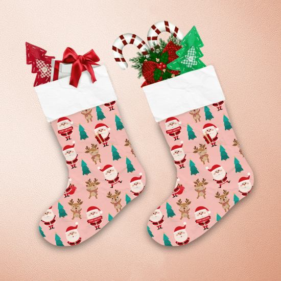 Santa And Reindeer In Forest Cute Moments Cartoon Design Christmas Stocking 1