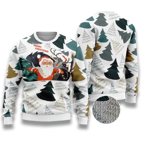 Santa Claus And Reindeer Christmas Tree Ugly Sweaters