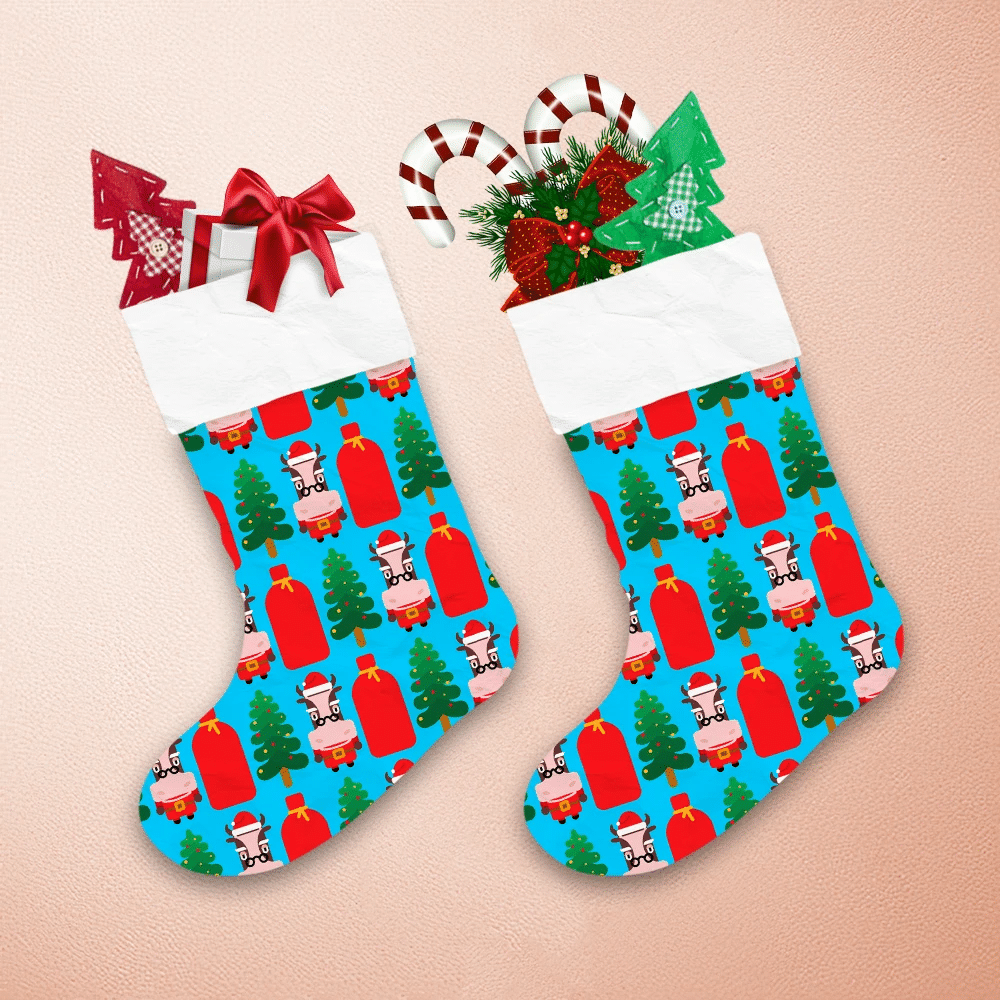 Santa-Claus-Cow-And-Christmas-Tree-Christmas-Stocking-1 Santa Claus Cow And Christmas Tree Christmas Stocking 1