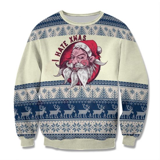 Santa Claus I Hate Xmas Unisex All Over Print Cotton Sweatshirt