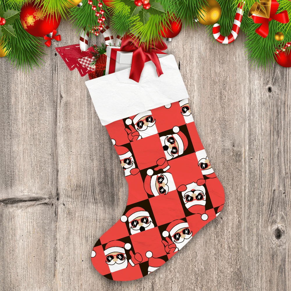 Santa Claus Looks Out Of The Square Christmas Themed Design Christmas Stocking