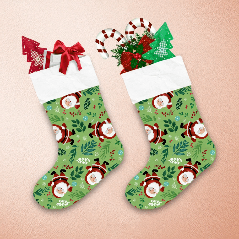 Santa-Claus-With-Snow-Flake-Holly-Berry-And-Leaves-Christmas-Themed-Christmas-Stocking-1 Santa Claus With Snow Flake Holly Berry And Leaves Christmas Themed Christmas Stocking 1