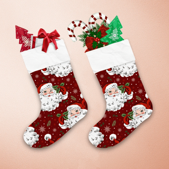 Santa Claus With Snowflake And Holly Christmas Vintage Style Christmas Stocking 1