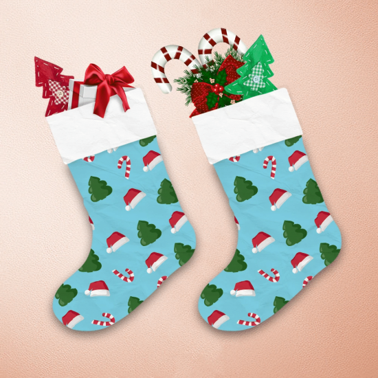 Santa Hats Christmas Trees And Lollipops Christmas Stocking 1